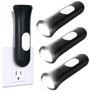 lot 7370 image: ROSSEX 4 in 1 Emergency Lights for Home Power Failure, 3 Pcs Rechargeable LED Flashlight Plug in Wall, Automatic Turn-On Power Outage Night Light Flashlight for Hurricane Preparedness Items, Black