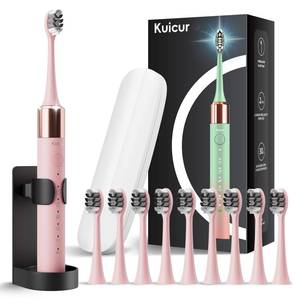 lot 7380 image: Kuicur Sonic Electric Toothbrush for Adults & Kids, Rechargeable Electric Toothbrush with 10 Brush Heads & Travel Case, Teeth Whitening, Power Tooth Brush with Holder, Charge for 120 Days - Pink