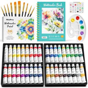 lot 7381 image: Nicpro Watercolor Paint Set for Adults, 36 Colors Watercolor Tube Set (12ml,0.4oz) with10 Paint Brushes, 25-Sheet Watercolor Paper Book, Palette, Water Color Painting Supplies for Artists Beginners Gift