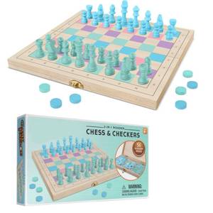 lot 7392 image: 2 in 1 Wooden Chess and Checkers Set - Chess Set for Kids 11 x 11 Wood Game Board Folds As Storage Case - Chess Checker Set - Childrens Chess Sets for Beginners - Chess Board for Kids