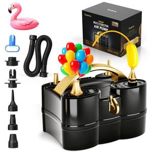 lot 7394 image: Bezente Balloon Pump Electric, 3-in-1 Portable Black Gold Electric Air Machine Balloon Pump Dual Nozzle Balloon Inflator for Inflatables and Latex 260q Foil Balloons