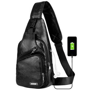 lot 7398 image: Peicees Leather Sling Bag Mens Crossbody Bag Chest Bag Sling Backpack for Men with USB Charge Port