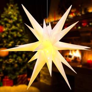 lot 7410 image: Kingdder 23 Inch Large Christmas White Moravian Star Outdoor Light 3D LED Moravian Tree Topper Top Light 18 Point Hanging Star with Timer Function Porch Xmas Ornament Decoration for Outdoor Indoor