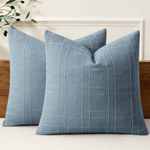 lot 7426 image: MIULEE Decorative Linen Check Euro Shams Throw Pillow Covers Neutral Farmhouse Vintage Pillow Covers 24x24 Set of 2 Boho Modern Home Decor for Sofa Couch Bedroom Cushion Blue Grey