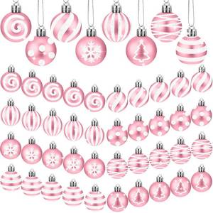 lot 7434 image: 24 Pcs Pink and White Christmas Ball Ornaments 2.36 Inch Christmas Tree Decoration Ornaments Glitter Plastic Stripe Dot Snowflake Hanging Ball Christmas Decorations for Home Indoor Outdoor