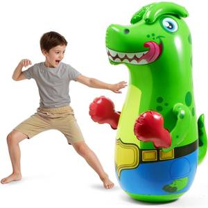 lot 7437 image: SYNCFUN Inflatable Punching Bag for Kids 47 Inches, Toddler Blow up Punching Bag Toys, T-Rex Dinosaur Bouncing-Back Bopper