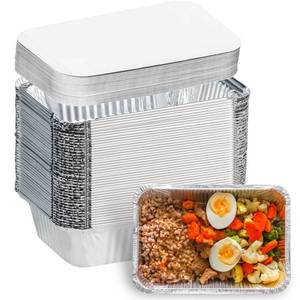 lot 7444 image: Aluminum Pans with Lids (50-Pack, 8.5x6) 2.25 LB Capacity Foil Food Containers with Lids - 50 Pans and 50 Cardboard Covers - Disposable Tin Foil Pans - for Baking, Meal Prep and Freezer, Takeout