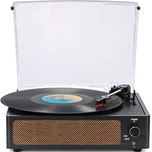 lot 7456 image: WOCKODER Vinyl Record Players Vintage Turntable with Speakers Belt-Driven Turn Tables Support 3-Speed, Bluetooth Wireless Playback, Headphone, AUX-in, RCA Line LP Phonograph Auto Stop Retro Black