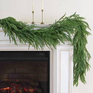 lot 7458 image: 9FT Artificial Norfolk Pine Garland, Realistic Christmas Greenery Garland for Mantle, Staircase, Banister, Fireplace, Wall, Door, Table, Indoor & Outdoor Holiday Xmas Decortions