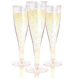 lot 7461 image: Prestee 24 Piece Plastic Champagne Flutes - 4.5 oz Plastic Wine Glasses with Rose Gold Glitter - Cocktail Glasses for Parties - Party Supplies for Mimosa Bar, Wedding, Shower Party and New Years Eve pack of 2