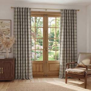 lot 7462 image: NICETOWN Buffalo Check Curtains 96 inch Length Kitchen Living Room Bedroom Autumn Gingham Plaid Window Basement Drapes, 2 Panels Rod Pocket Back Tab Window Treatment Set, Taupe, 52 Wide
