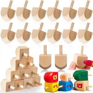 lot 7488 image: Wettarn 100 Pieces Hanukkah Wooden Dreidel Blank Unfinished Natural Wood Dreidels for Hanukkah Party DIY Decorations Projects Crafts Family Fun Supplies (1.6 Inch)