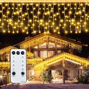 lot 7501 image: ROSCOO 32.8FT Icicle Lights, Christmas Outdoor with 400LED 75 Drops, IP65 Waterproof Eaves Lights, 8 Modes, for Christmas Eaves Garden Room Decoration Warm White