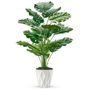 lot 7502 image: Der Rose 28 Tall Fake Plants Large Artificial Monstera Faux Potted Plants Indoor with White Pot for Home Office Living Room Decor