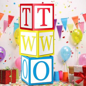 lot 7504 image: Dinifee 3 Pcs 2nd Birthday Balloon Box Set, Toy Inspire Balloon Blocks 11.8 x 11.8 Inches Birthday Party Supplies Decorations for Toy Theme Parties Celebration Baby Shower(Two)