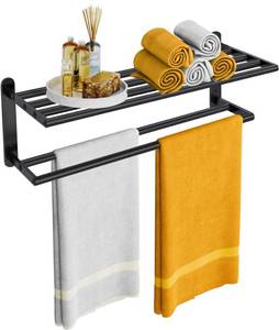 lot 7505 image: Double Towel Racks for Bathroom, Towel Shelf with Double Towel Bar 24 inch, Towel Rack with Shelf for Bathroom, Stainless Steel Towel Holder Wall Mounted, Towel Storage for Bathroom Lavatory Black