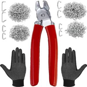 lot 7529 image: 480Pcs 34 12 38 1 Galvanized Hog Rings with Bent Hog Ring Pliers Assortment, Professional Upholstery Hog Rings Installation Kit for Bungee Shock, Cords, Animal Pet Cages, Bagging
