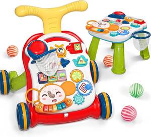 lot 7533 image: CUTE STONE Sit to Stand Learning Walker, 2 in 1 Baby Walker, Early Educational Child Activity Center, Multifunctional Removable Play Panel, Baby Music Learning Toy Gift for Infant Boys Girls