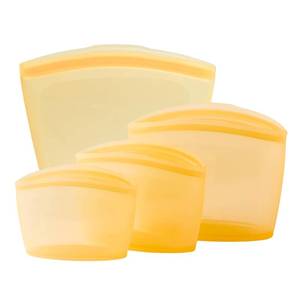 lot 7536 image: Blue Ginkgo Reusable Silicone Storage Bags 4-Pack  Korean-Made Stand Up Food, Freezer Bags - Pumkin Yellow