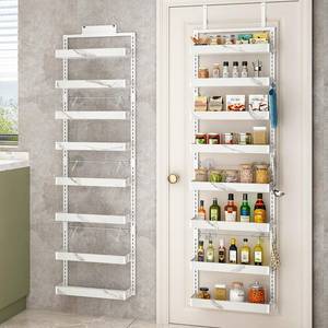 lot 7542 image: bukfen Over the Door Pantry Organizer,8-Tier Adjustable Basket Kitchen Pantry Door Organization and Storage, Heavy-Duty Metal Hanging Kitchen Spice Rack,D6.3 x W17.32 x H66.93 inch,White Marble Color