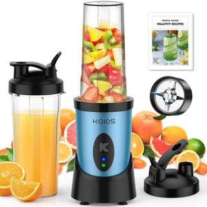 lot 7544 image: KOIOS Smoothie Blender, 900W Personal Blender for Shakes and Smoothies for Kitchen with 2 Portable Cups 22oz, Single Serve Smoothies Maker Mixer for Juices, Nutritious Recipe, Sky Blue