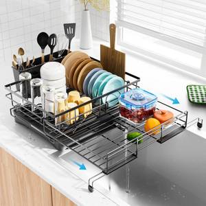 lot 7550 image: Laveshop Dish Drying Rack - Expandable Rack, Large Capacity Dish Drainer for Kitchen Counter, Rust-Proof with Utensil Holder, Black
