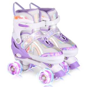 lot 7565 image: Roller Skates for Girls Boys Kids Age 3-12 Years Old 4 Sizes Adjustable with Wheels Light up, Birthday Gift for Children Teens, Indoor Outdoor