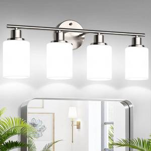 lot 7573 image: Zarbitta 4-Light Bathroom Light Fixtures, Brushed Nickel Modern Vanity Lights with Milky White Frosted Glass Shades, Bathroom Wall Lamp for Mirror Kitchen Living Room