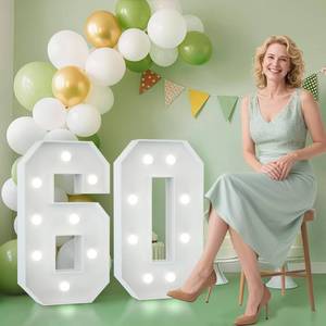 lot 7574 image: JoyMuse 2.3FT 60 Marquee Numbers, 60 Light up Numbers 60th Birthday Decorations for Birthday Party Anniversary Backdrop