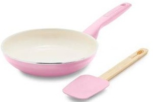 Green Life Ceramic Nonstick 8in Frying Pan Skillet and Silicone Spatula Set, Pink
