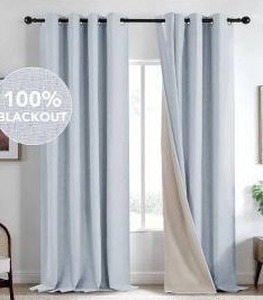 Light Blue Blackout Curtains - Faux Linen 42x96