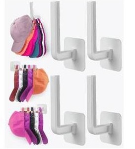 lot 26379 image: 4-Pack Wall Mounted Hat Display Hooks, Black