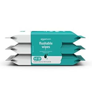 lot 26394 image: Amazon Basics Flushable Adult Toilet Wipes, Fragrance Free, 42 Count (Pack of 3), 126 Wipes total