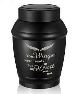 lot 26405 image: Black Memorial Urn with Angel Wings Design