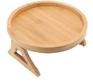 lot 26411 image: Round Wooden Sofa Arm Clip Table