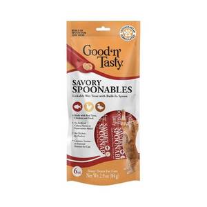 lot 26425 image: Good n Tasty Spoonable Chicken, Duck and Tuna Flavor Lickable Cat Treats, 6 Packs Of  2.9oz6ct, (36 Count Total, BB 5925)