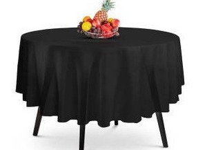 lot 26430 image: 5 Pack Premium Round Black Plastic Tablecloth, 84 x 84