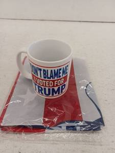 lot 26433 image: Rogue River Tactical Trump Lot, Mug And BannerFlag