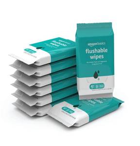 lot 26442 image: Amazon Basics Flushable Adult Toilet Wipes, Fragrance Free, 42 Count, Pack of 16, Comes In 2 Boxes