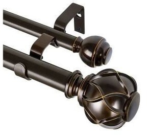 lot 39639 image: KAMANINA 1 Inch Double Curtain Rod for Windows 36 to 72 Inches, Antique Bronze