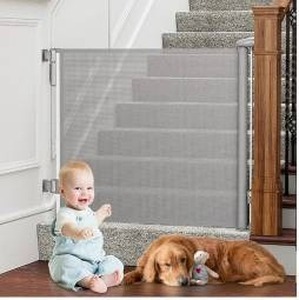 lot 39647 image: Retractable Baby Gates Extra Wide, PRObebi Retractable Dog Gate for The House Extends to 54in Wide 34in Tall, Gray
