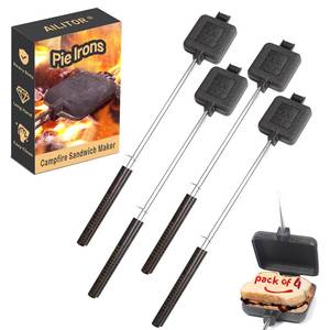 lot 39686 image: AILITOR Campfire Sandwich Maker Cast Iron Pack of 4 - Pudgy Pie Maker for Camping, Mountain Pie Cooker