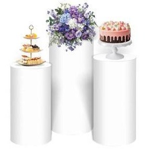 lot 39694 image: White Cylinder Display Pedestal Set of 3