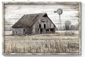 lot 39711 image: Rustic Barn and Windmill Framed Wall Art 36x24 in