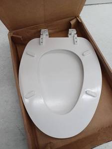 lot 39714 image: Beamis Elongated Wood Toilet Seat, White