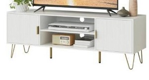 lot 39787 image: TV Stand for 55-65 Inch TV, Entertainment Center with Soft Hinge Door, White