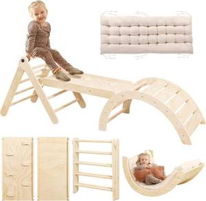 lot 39794 image: Yopnoyik Pikler Triangle Set with Cushion, 7 in 1 Toddler Climbing Toys Indoor
