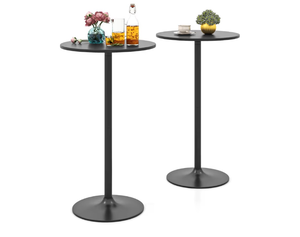lot 3078 image: COSTWAY Round Bistro Table Set of 2, Height Adjustable Bar Height Cocktail Table, High Top Pub Table Snack Table with Heavy-Duty Metal Base for Home Bar, Dining Room, Restaurant, Black - Retail $0