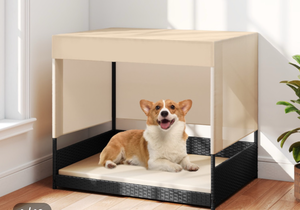 lot 3083 image: Elevated Wicker Dog House (small medium breeds) - Retail $0