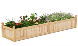 lot 3085 image: GIANTEX WOOD RAISED GARDEN BED, PLANTING BED WITH CORNER DRAINAGE, NON-WOVEN LINER FOR GROWING VEGETABLES, FLOWERS, HERBS, FRUITS, 89��X23.5��X16�� DIVISIBLE PLANTER BOX FOR BACKYARD, GARDEN, LAWN - Retail $0